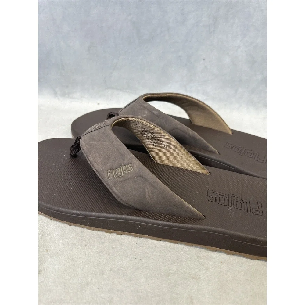 FLOJOS Men's Size 8 Flip Flop Sandals Dark Brown Shoes Beach Vacation‎ Walking